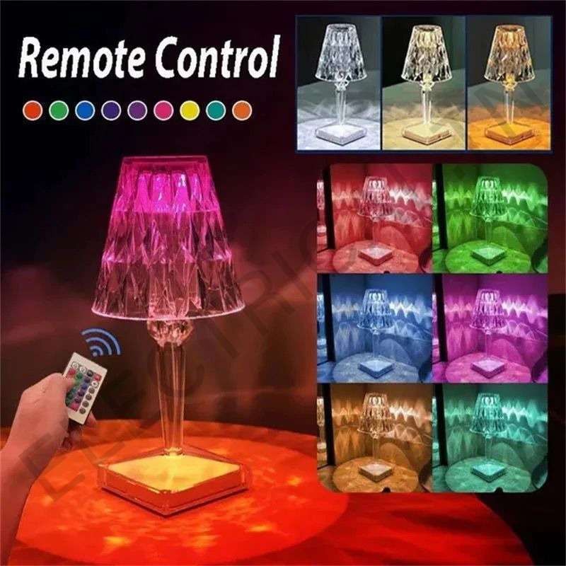 Lampe de Table Cristal, Lampe Cristal Tactile, Lampe Acrylique RGB